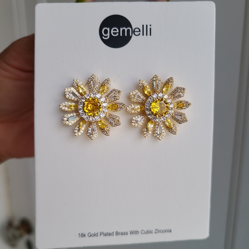 Gemelli 18k gold plated brass with Cubic Zirconia